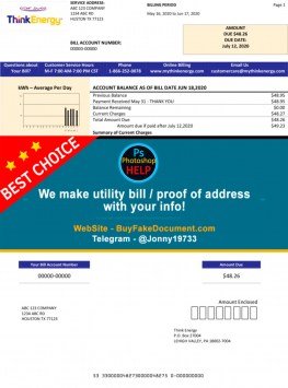 Texas Think Energy utility bill Sample Fake utility bill